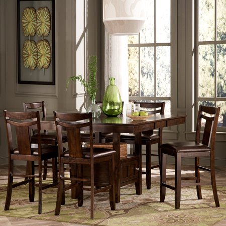 7-Piece Counter Height Expandable Storage Dining Table Set - Dark Brown - EK CHIC HOME