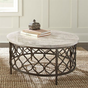 36" Round Stone Top Coffee Table in Yellow - EK CHIC HOME