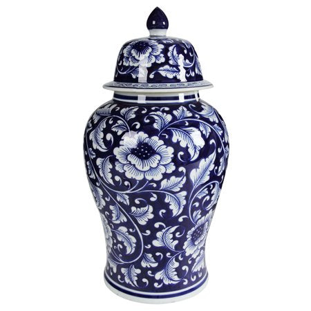 Blue And White Porcelain Jar with Lid, 9.5 by 18-Inch - EK CHIC HOME