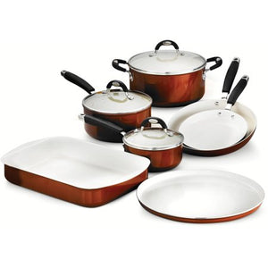 10-Piece Cookware/Bakeware Set, Metallic Copper - EK CHIC HOME
