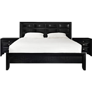 3-Piece Queen Bed and Two Nighstand Set in Black - EK CHIC HOME