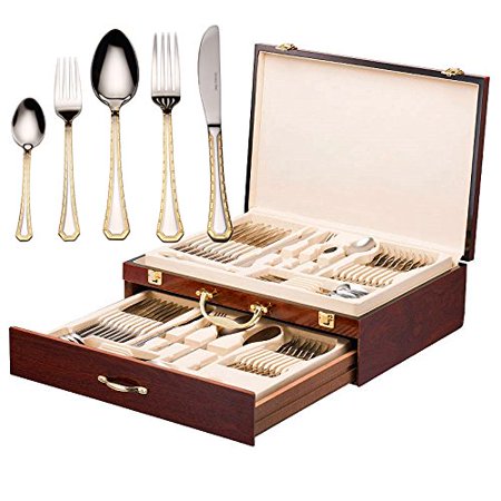 Italian Collection 'Damascus' 75-Pc Premium Silverware Flatware Serving Set - EK CHIC HOME