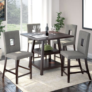 Bistro 5pc 36" Counter Height Rich Cappuccino Dining Set, Pewter Grey - EK CHIC HOME