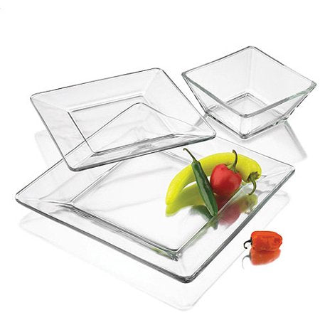 12-Piece Square Clear Glass Dinnerware Set - EK CHIC HOME