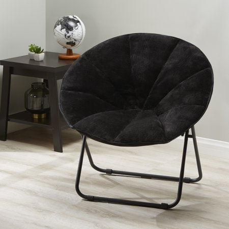 Folding Plush Saucer Chair Black/Blue - EK CHIC HOME