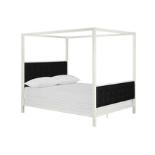 Load image into Gallery viewer, CHIC Soho Modern Canopy Bed, White Metal with Black Linen, Queen - EK CHIC HOME