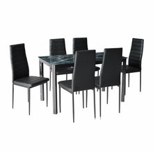 Load image into Gallery viewer, 7 Piece Dining Set Faux Marble Glass Metal Table and 6 Chairs - EK CHIC HOME
