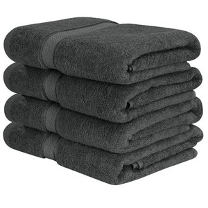 Bath Towels Luxury Cotton Soft Grey 600 GSM 4 Pack Set 27 x 54" - EK CHIC HOME