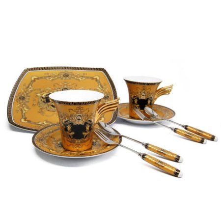 Royalty Porcelain 9-pc Yellow Cake Dessert Set for Tea or Coffee, Luxury Medusa - EK CHIC HOME