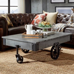 Weston Metal Supports Cocktail Table with Functional Wheels - EK CHIC HOME