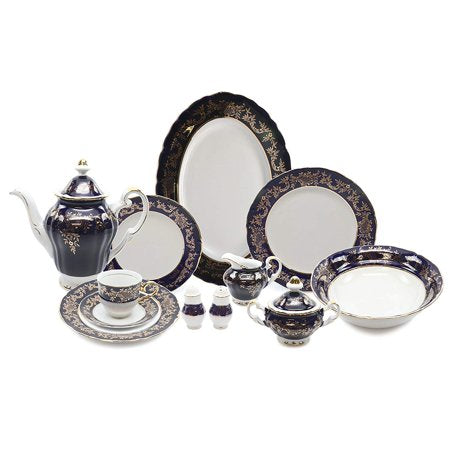 Royalty Porcelain 49-pc Banquet Dinnerware Set for 8, 24K Gold - EK CHIC HOME