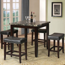 Load image into Gallery viewer, 5-Piece Counter-Height Dining Set, Black Faux Marble and Espresso - EK CHIC HOME