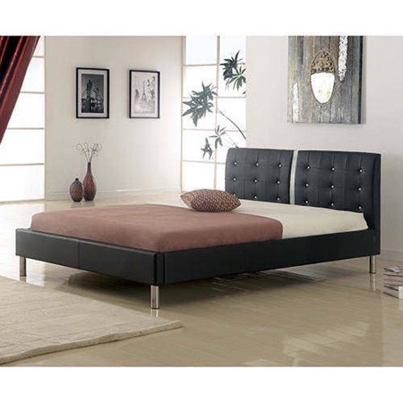 Tufted Faux Leather Upholstered Platform Bed, Black - EK CHIC HOME