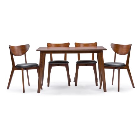 Sumner Mid-Century-Style Walnut Brown 5-Piece Dining Set - EK CHIC HOME