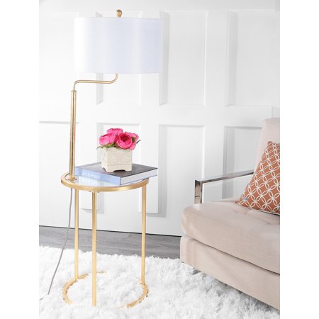 Crispin Floor Lamp with Side Table, Gold - EK CHIC HOME