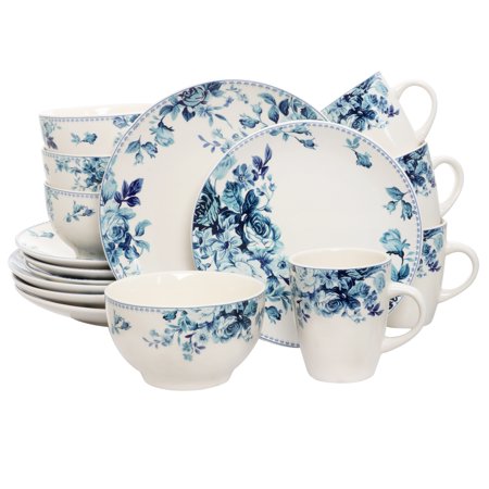 Blue Rose Traditional 16 Piece Elegant Dinnerware Set - EK CHIC HOME