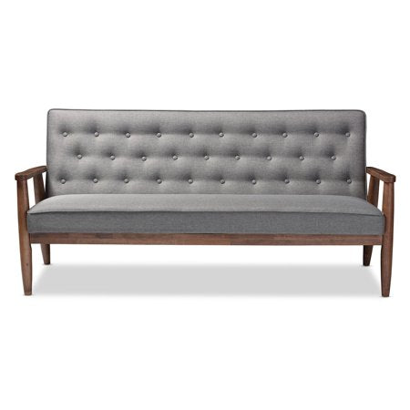 Sorrento Mid-Century Retro Modern Upholstered Wooden 3-Seater Sofa - EK CHIC HOME