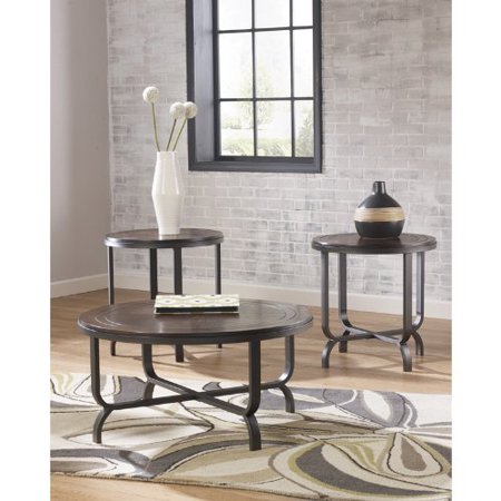 3 Piece Round Coffee Table Set in Dark Brown - EK CHIC HOME