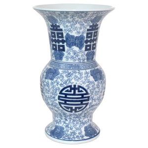 Three Hands 14.25 in. Blue and White Ceramic Vase - EK CHIC HOME
