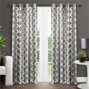 2 Pack Metallic Geometric Top Curtain Panels - EK CHIC HOME