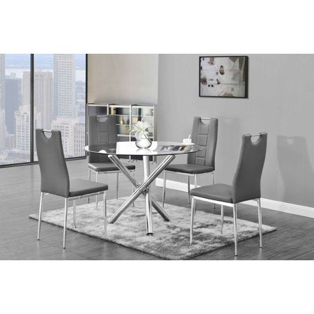 Crystal 5 Pcs Round Glass Dining Set, Grey - EK CHIC HOME