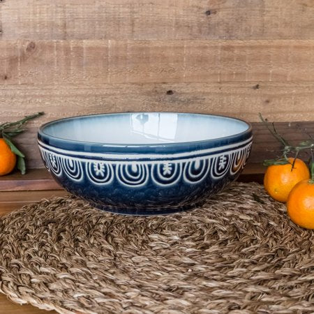 Teal Medallion Serve Bowl - EK CHIC HOME