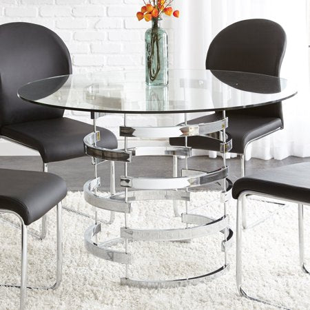 Silver Tayside Tempered Glass Top Dining Table - EK CHIC HOME