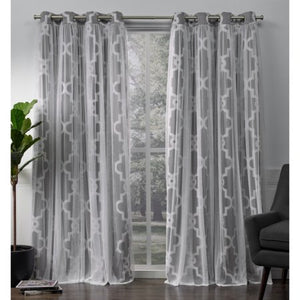 2 Pack Alegra Layered Geometric Blackout and Sheer Grommet Top Curtain Panels - EK CHIC HOME