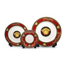Load image into Gallery viewer, Royalty Porcelain Luxury 5-pc RED Dinner Set for 1 person, Medusa Greek Key - EK CHIC HOME