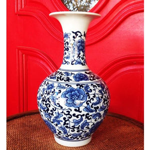 Classic Blue and White Porcelain Floral Decorative Vase - EK CHIC HOME