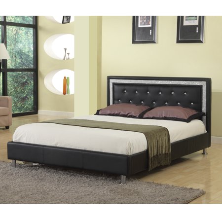 Queen Upholstered Platform Bed, Faux Leather. - EK CHIC HOME