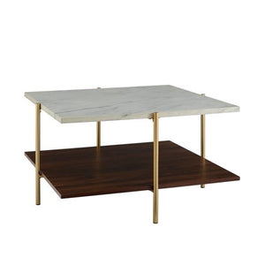 32" Mid Century Modern Square Coffee Table - Marble & Gold - EK CHIC HOME