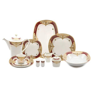 Royalty Porcelain 49-pc "Floral Red" Banquet Dinnerware Set for 8, 24K Gold - EK CHIC HOME