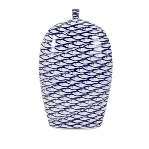 20" Handcrafted Cobalt Blue and White Nautical Ceramic Vase - EK CHIC HOME