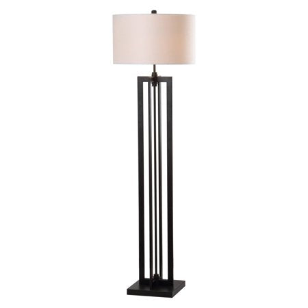 Tanya Tower Floor Lamp with CFL Bulb, Black with Off-White Shade - EK CHIC HOME