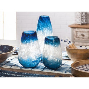 Set of 3 Indigo Blue and White Indoor Artisanal Glass - EK CHIC HOME