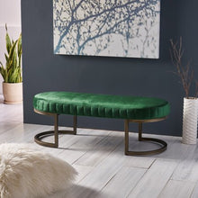 Load image into Gallery viewer, Modern Glam Velvet Bench, Side Channels, Emerald and Brass - EK CHIC HOME