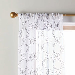 Quatrefoil Embroidery Pole Top Curtain Panel - EK CHIC HOME