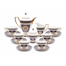 Load image into Gallery viewer, Royalty Porcelain 17-pc Luxury Floral Blue Tea Set for 6, Greek Key Gold Medusa - EK CHIC HOME