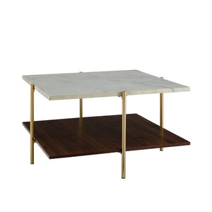 32" Mid Century Modern Square Coffee Table - Marble & Gold - EK CHIC HOME