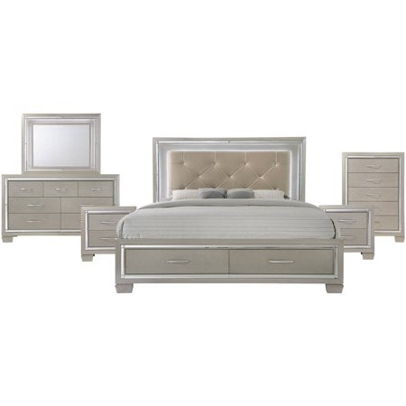 Glamour Queen Platform Storage 6PC Bedroom Set - EK CHIC HOME