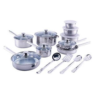 18-Piece Cookware Set, Stainless Steel - EK CHIC HOME