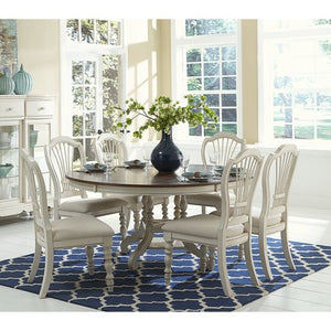 Pine Island 7-Piece Round Dining Set with Wheat Back Chairs - EK CHIC HOME