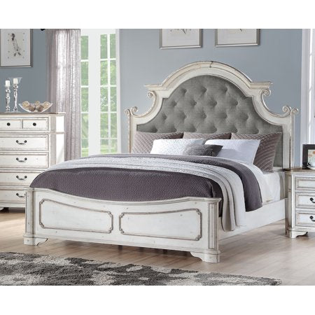 Kyle Antique White Platform Cal. King Bed - EK CHIC HOME