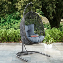 Load image into Gallery viewer, Patio Wicker Hanging Chair with Stand and Blue Cushion - EK CHIC HOME