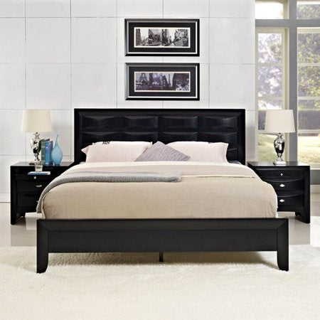 3-Piece Queen Bed and Two Nighstand Set in Black - EK CHIC HOME