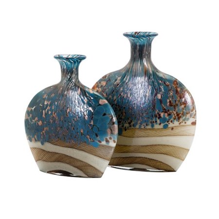 Set of 2 Stone Blue Handcrafted Glass Vases - EK CHIC HOME