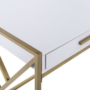 CHIC Elaine 2 Drawer Glam Desk, White/Gold - EK CHIC HOME