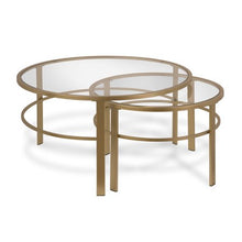 Load image into Gallery viewer, Round Metal/ Tempered Glass Nesting Coffee Tables in Gold - 2 pc Set - EK CHIC HOME