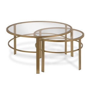 Round Metal/ Tempered Glass Nesting Coffee Tables in Gold - 2 pc Set - EK CHIC HOME